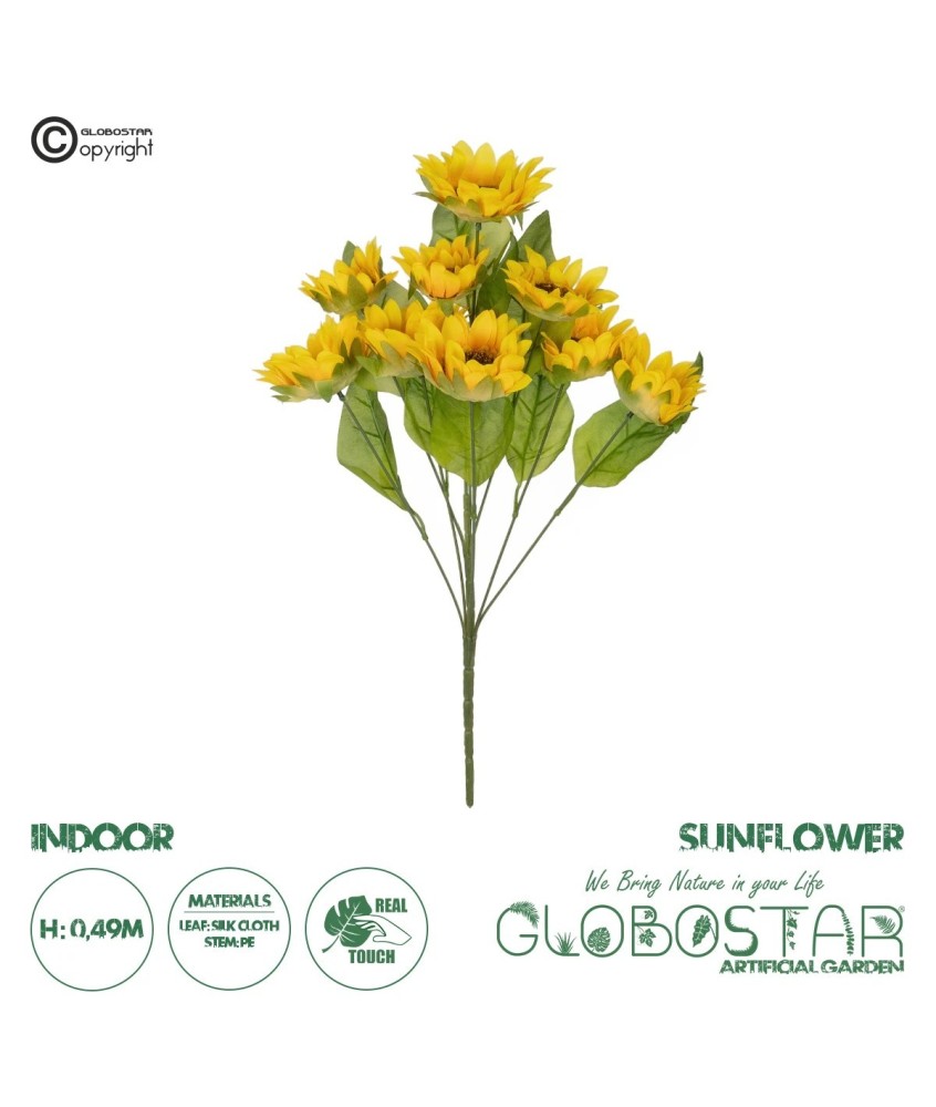 GloboStar® Artificial Garden YELLOW SUNFLOWER BRANCH 21383 Τεχνητό Διακοσμητικό Κλαδί Ηλιοτρόπιο Κίτρινο Y49cm